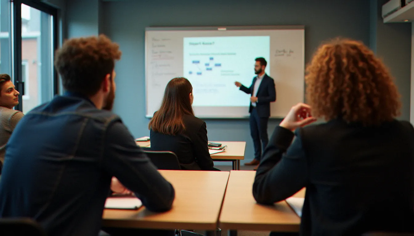 Des salariés normands suivant une formation certifiante éligible au CPF dans une salle de cours moderne du CNAM Basse-Normandie