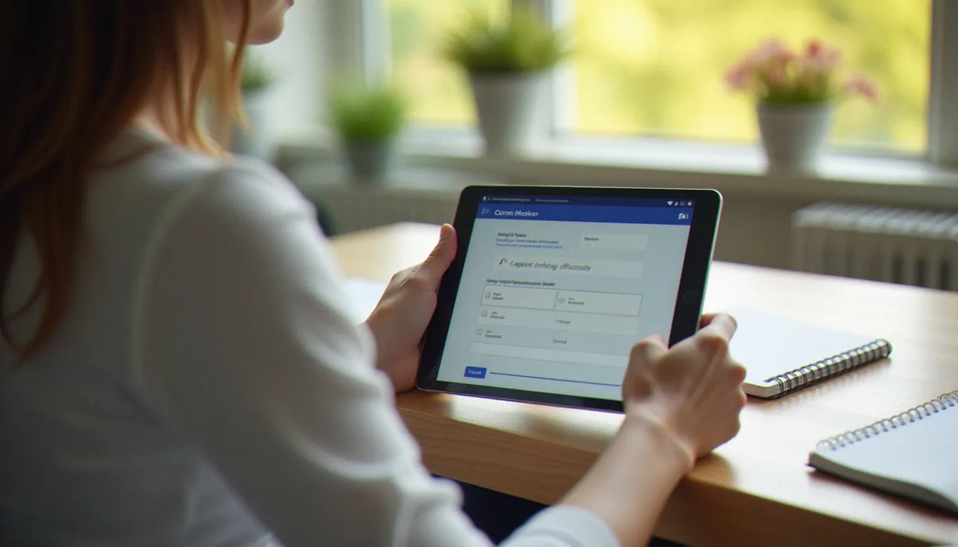 Personne naviguant sur une plateforme de formation en ligne pour rechercher des formations éligibles au CPF sur une tablette numérique