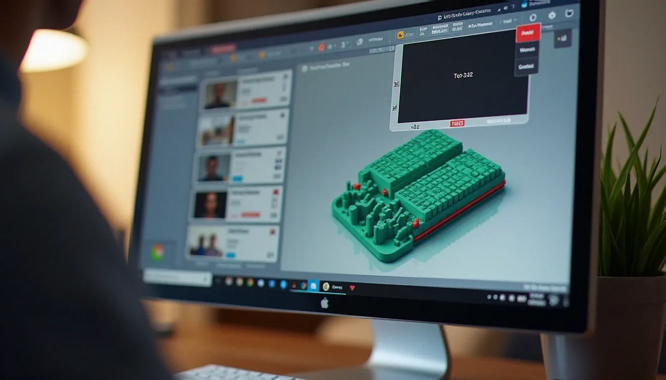 Interface d'un logiciel de formation 3D avec modèle en cours de conception et plateforme e-learning visible à l'écran