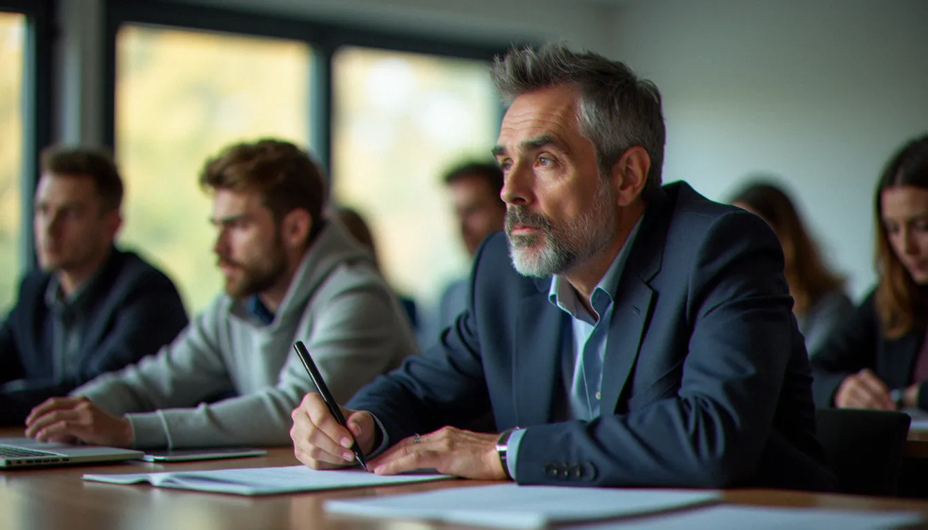 Adulte en reconversion professionnelle suivant une formation certifiante dans un centre CNAM en Basse-Normandie dans le cadre d'une POEI