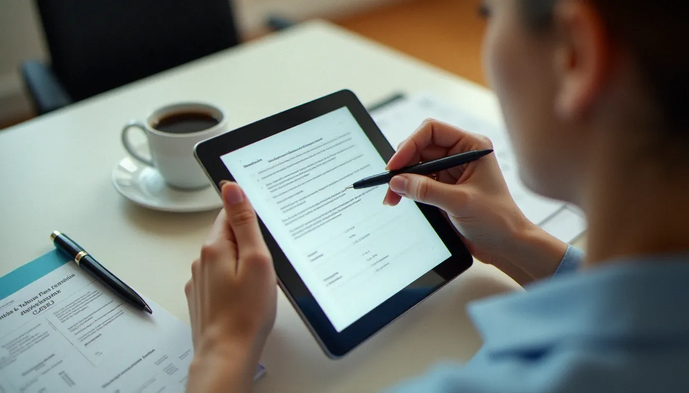 Adulte remplissant un dossier de financement formation professionnelle via une tablette numérique, illustrant les dispositifs CPF et OPCO