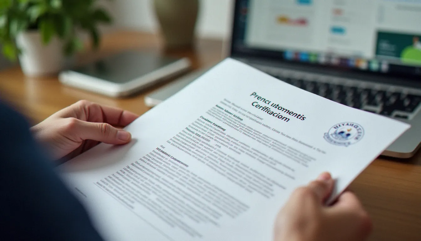 Document de certification Qualiopi tenu par un responsable de formation, symbole de la qualité reconnue d'un organisme de formation agréé