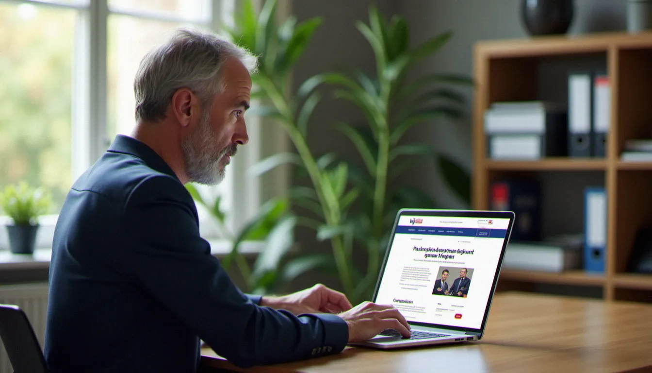 Un homme consultant le site Mon Compte Formation sur son ordinateur pour comprendre comment utiliser son argent CPF, dans un bureau à domicile lumineux