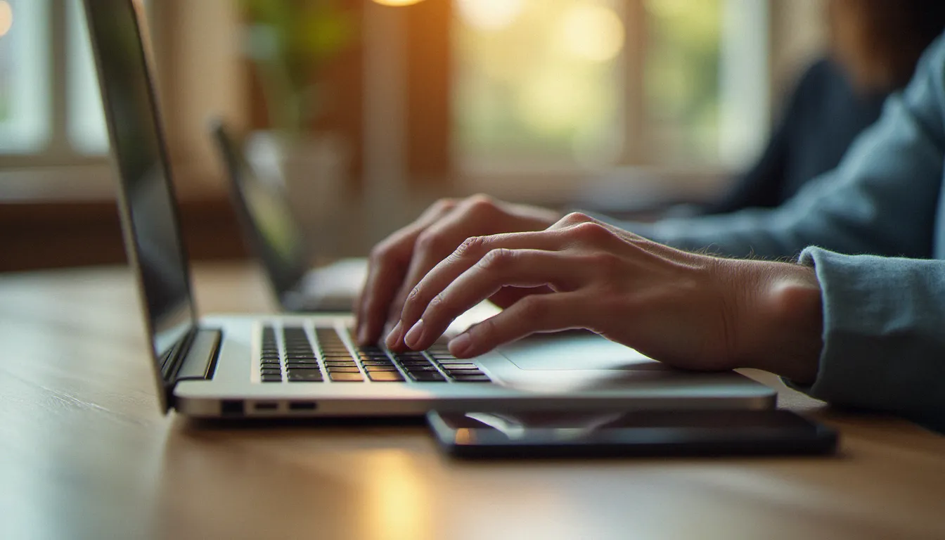 Des mains qui saisissent des informations sur la plateforme Mon Compte Formation pour accéder aux droits CPF et valider une inscription à une formation certifiante