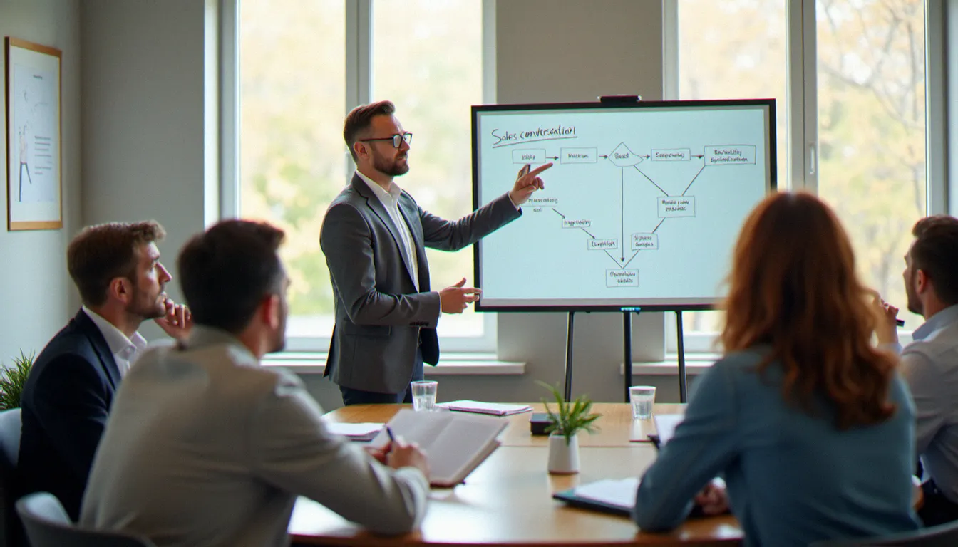 Formateur animant une session pratique de formation closing avec un groupe d'adultes en reconversion professionnelle