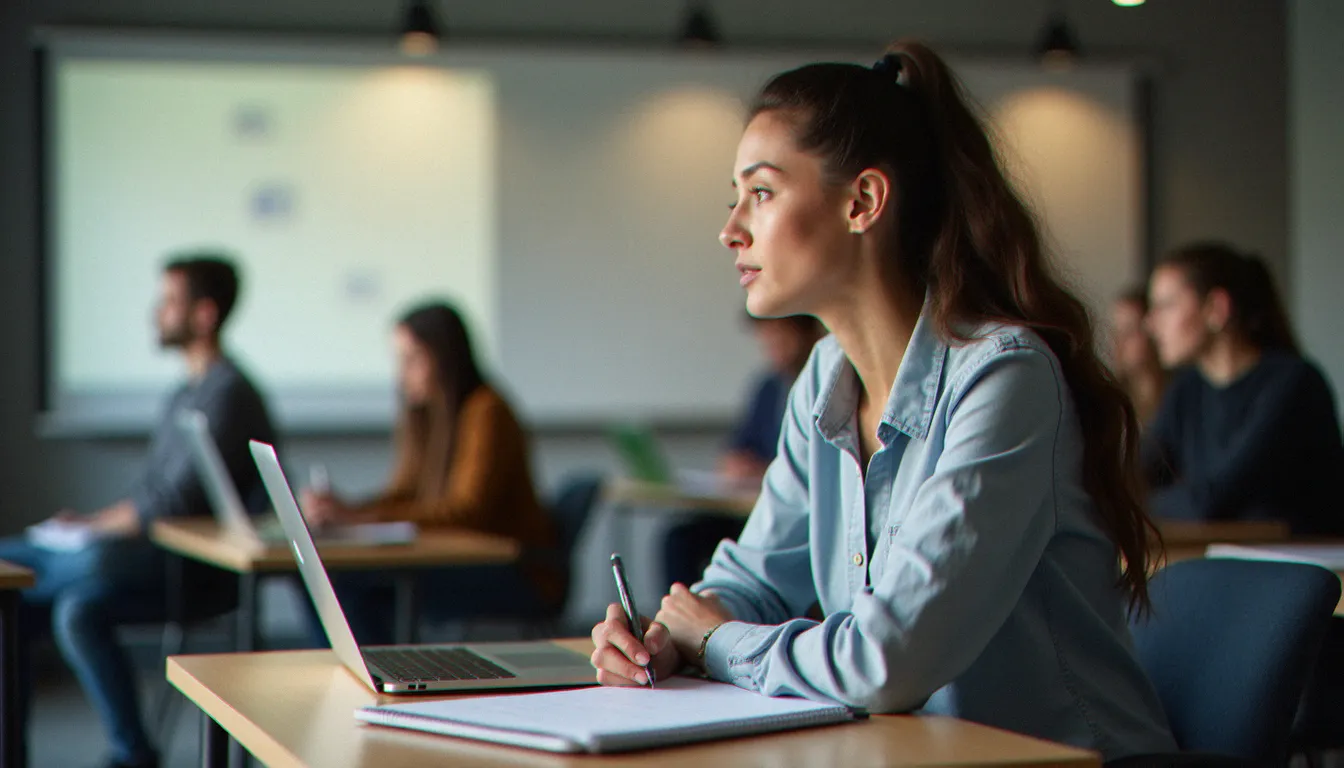Une participante en formation marketing certifiante en présentiel dans un centre de formation normand, finançable via le CPF