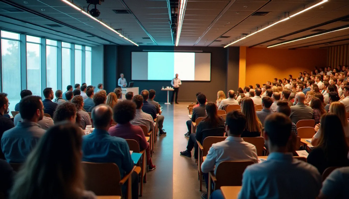Comparaison entre une salle de formation privée moderne avec groupe en atelier et un amphithéâtre universitaire public traditionnel