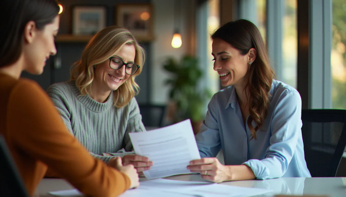 Une conseillère en évolution professionnelle accompagnant une femme dans l'analyse de son bilan de compétences pour préparer sa reconversion à 45 ans
