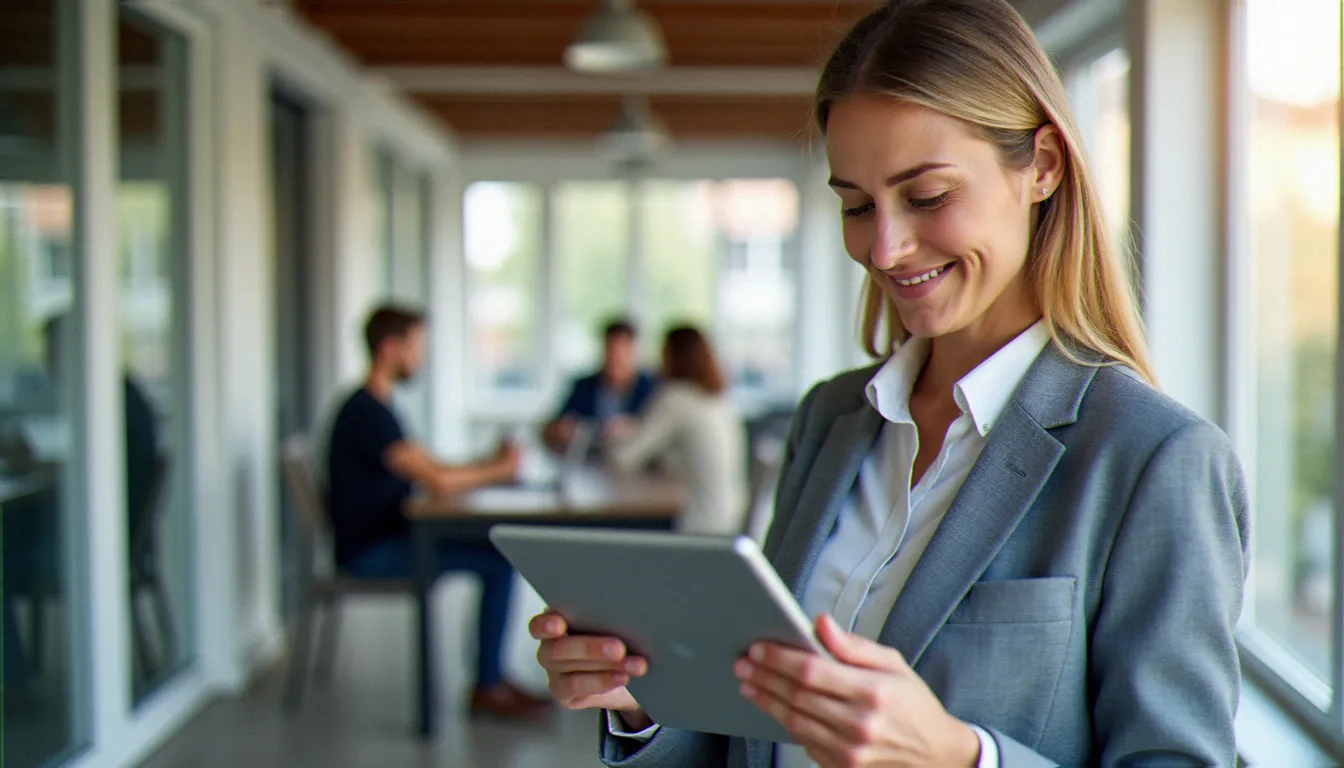 Une salariée consulte le portail Mon Compte Formation sur une tablette pour vérifier ses droits CPF acquis chaque année