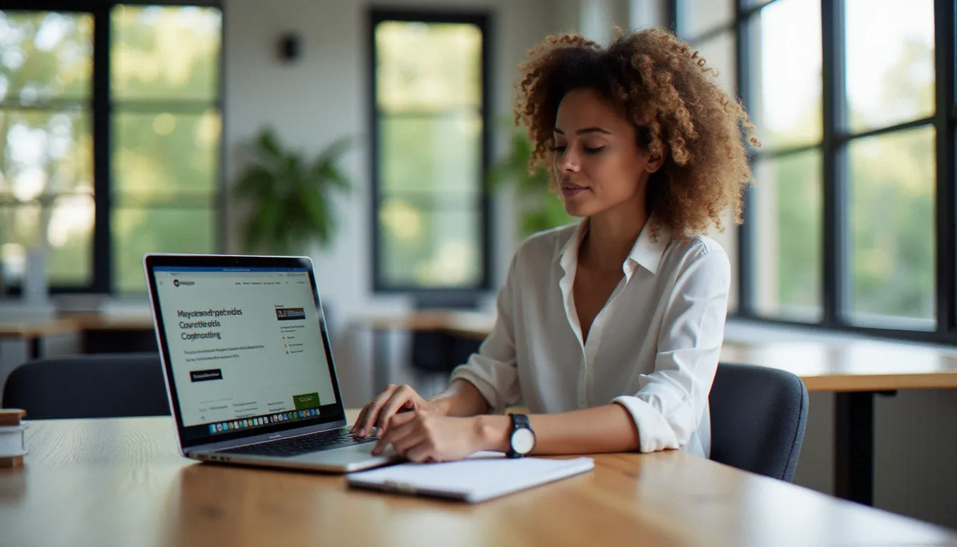 Une professionnelle vérifiant l'éligibilité d'une formation avec le CPF sur le portail Mon Compte Formation
