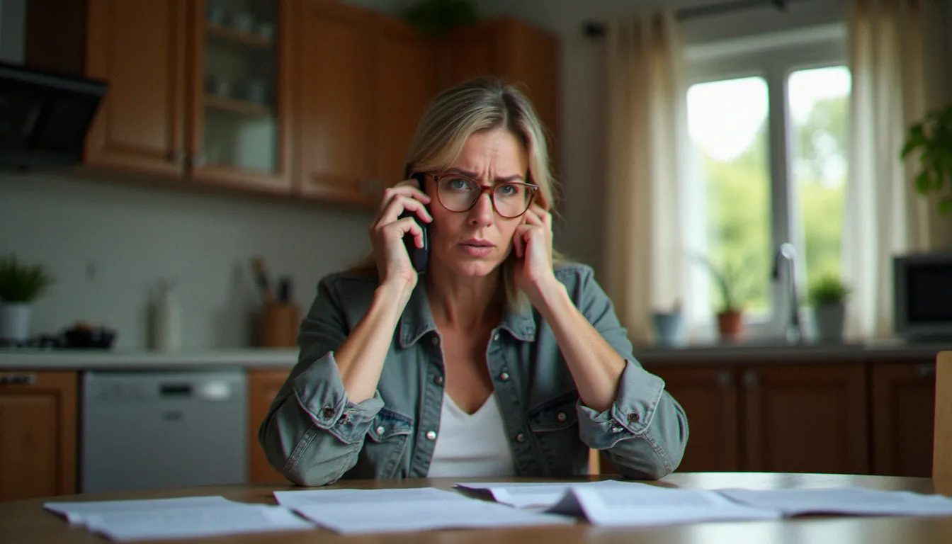 Une femme recevant un appel téléphonique suspect lié à une arnaque CPF, illustrant les risques de démarchage frauduleux autour du compte CPF