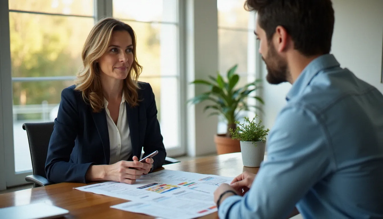 Entretien de conseil entre une salariée en reconversion et un conseiller pour optimiser l'utilisation du CPF et du PER en parallèle dans son projet professionnel