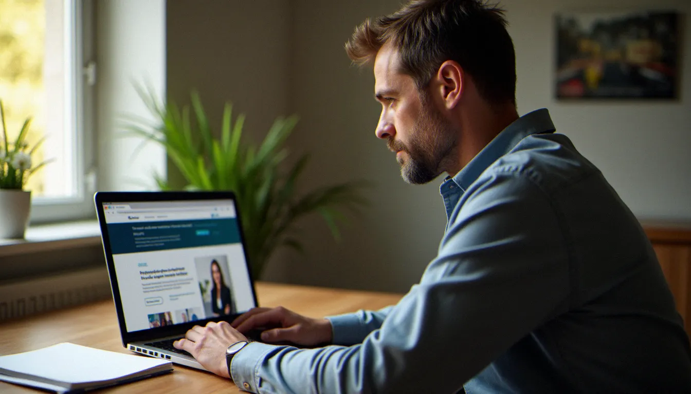 Un consultant en formation professionnelle vérifie le solde de son compte CPF sur un ordinateur portable, illustrant la question du compte CPF combien par an