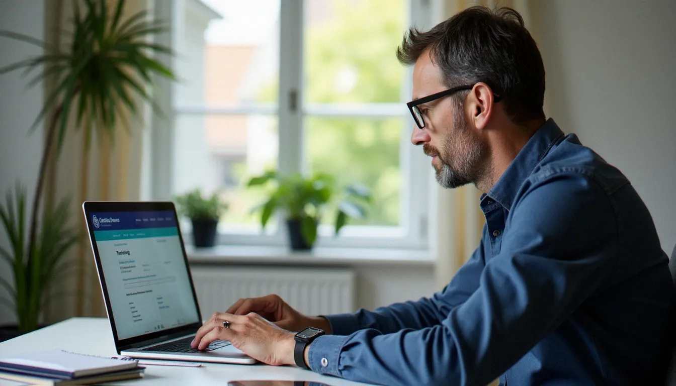 Un consultant en formation professionnelle consultant son compte personnel de formation pour récupérer son argent CPF sur un ordinateur portable